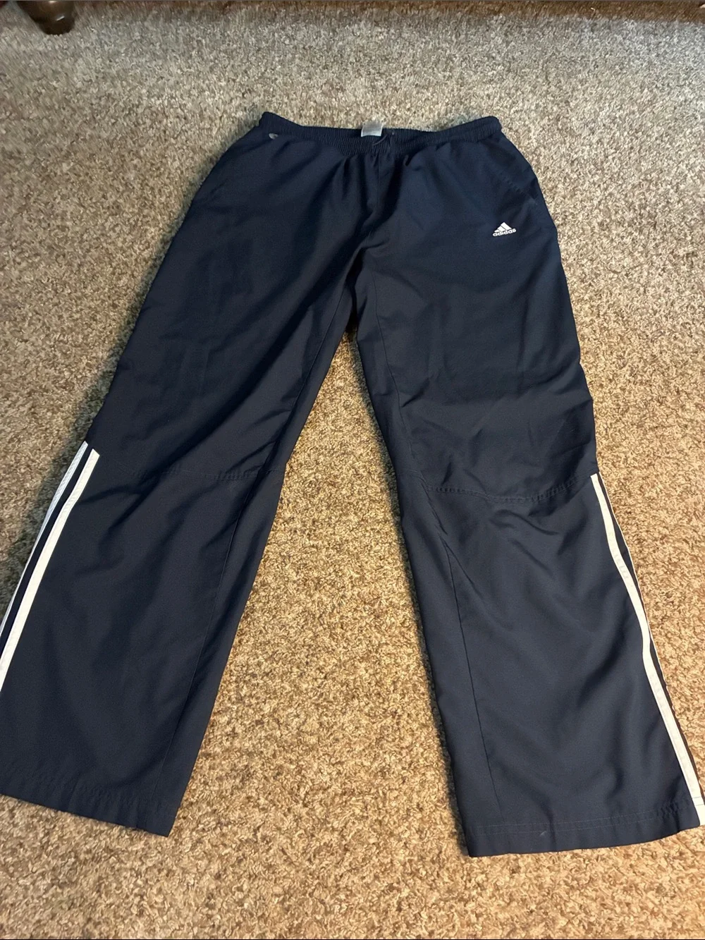 Adidas Vintage Navy Athletic Pants with White Stripes